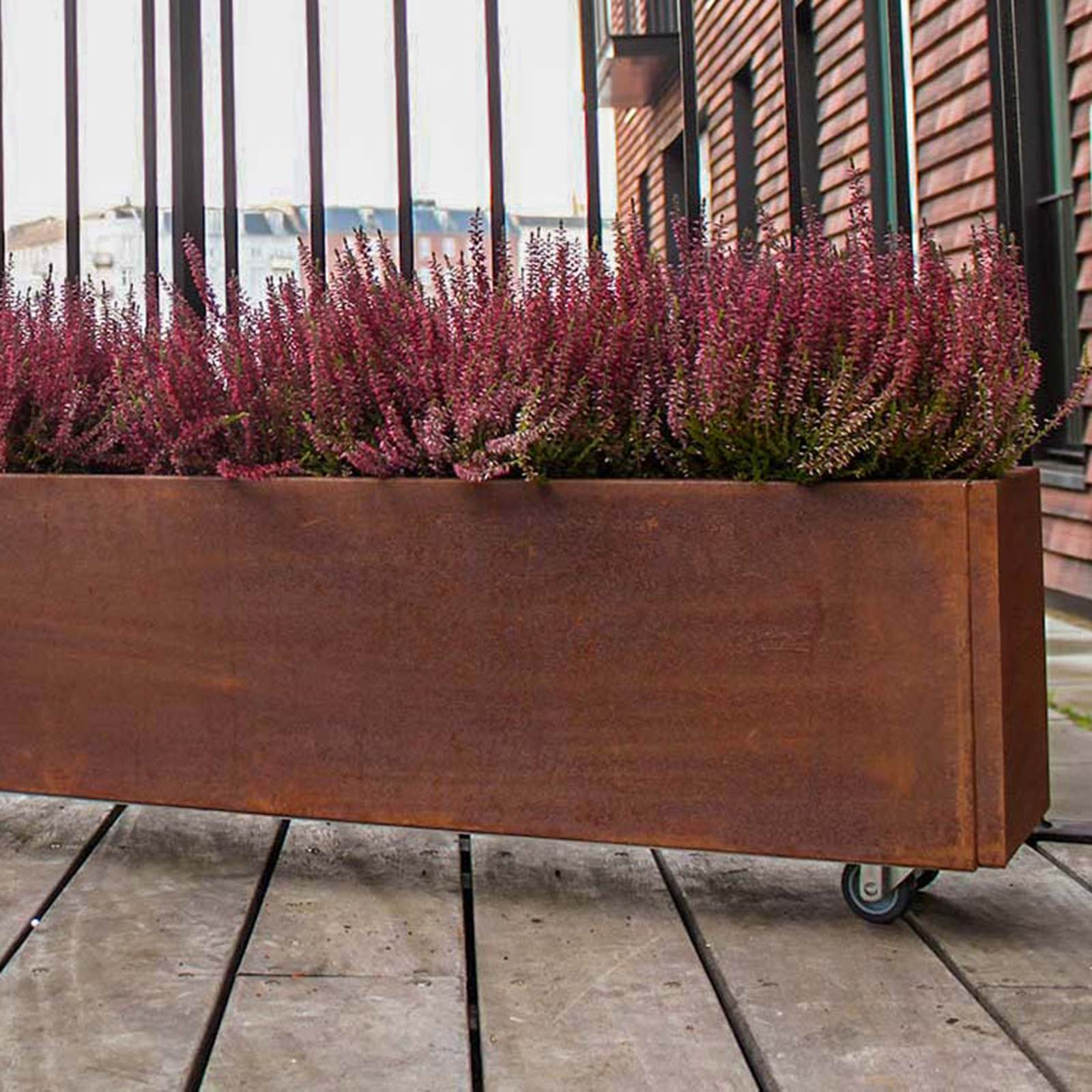 Plantekasse i jern der rust - flot på altanen Plantekasse i jern der rust - flot på altanen