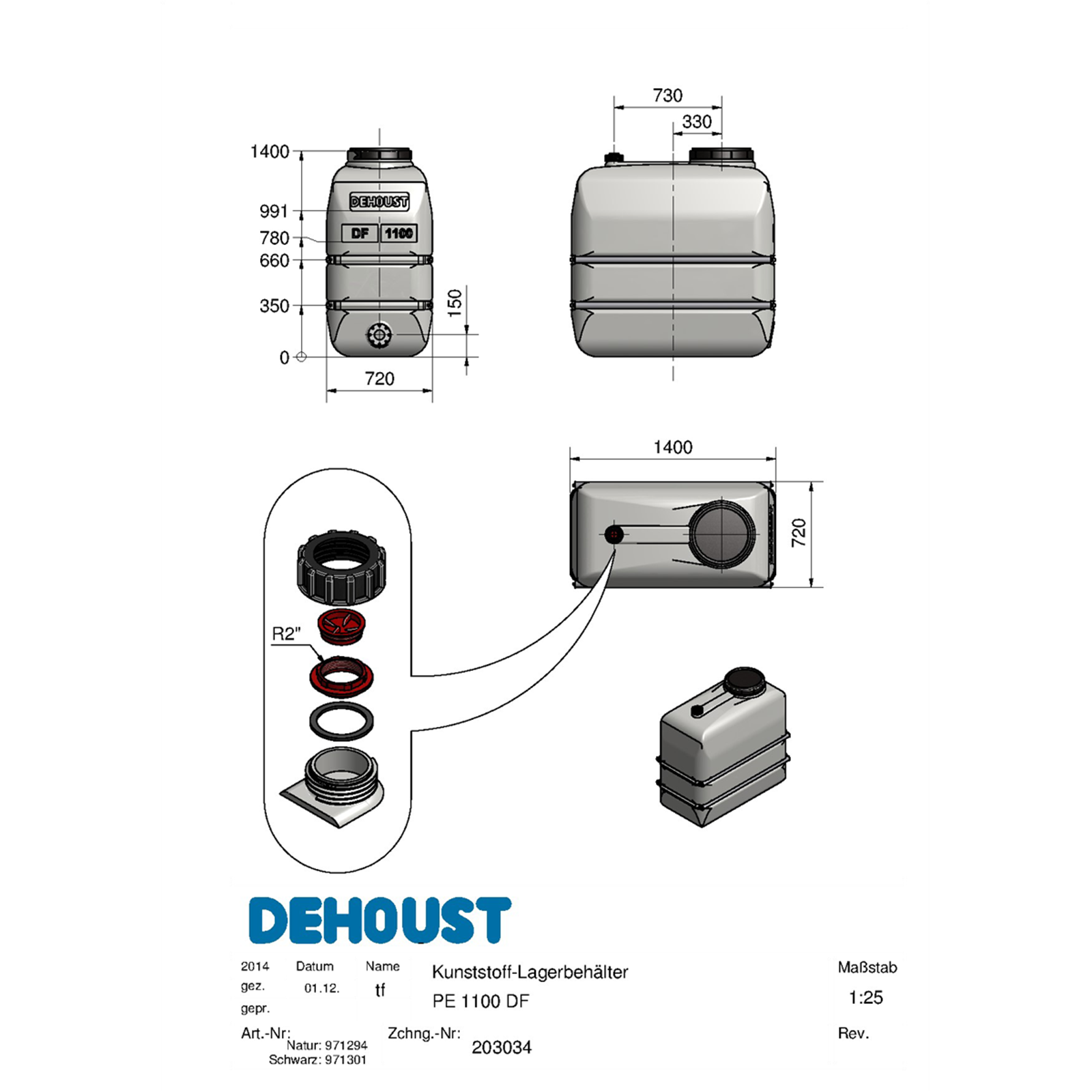 DEHOUST VANDTANK PE 1100 DF - teknisk data  DEHOUST VANDTANK PE 1100 DF - teknisk data