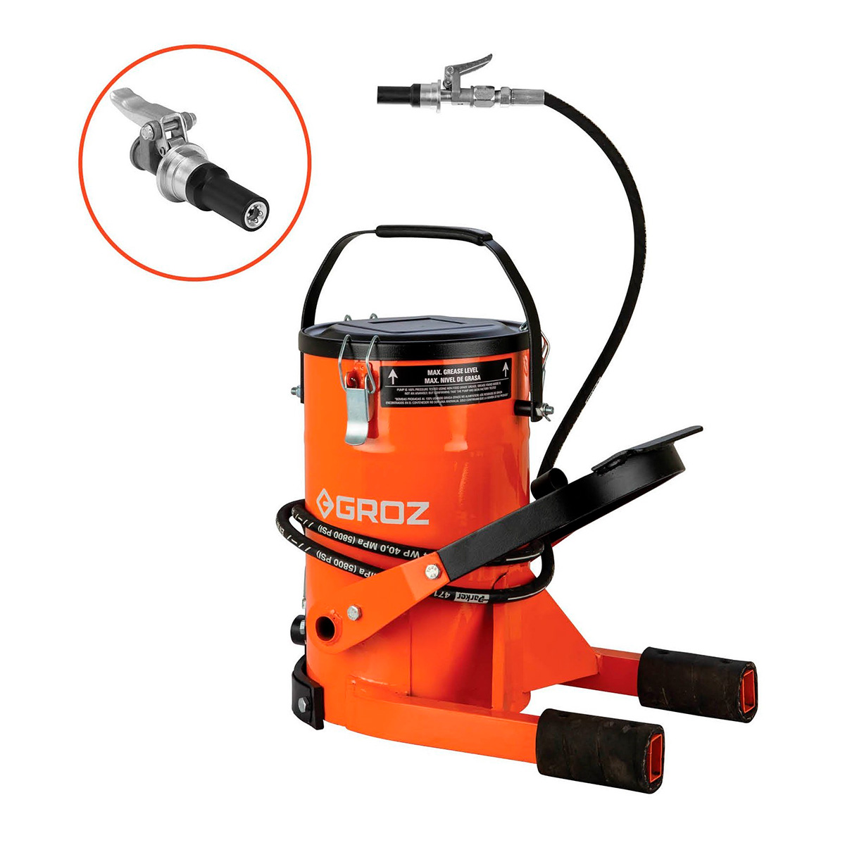 Groz fodbetjent fedtsmøresæt,  10 kg beholder