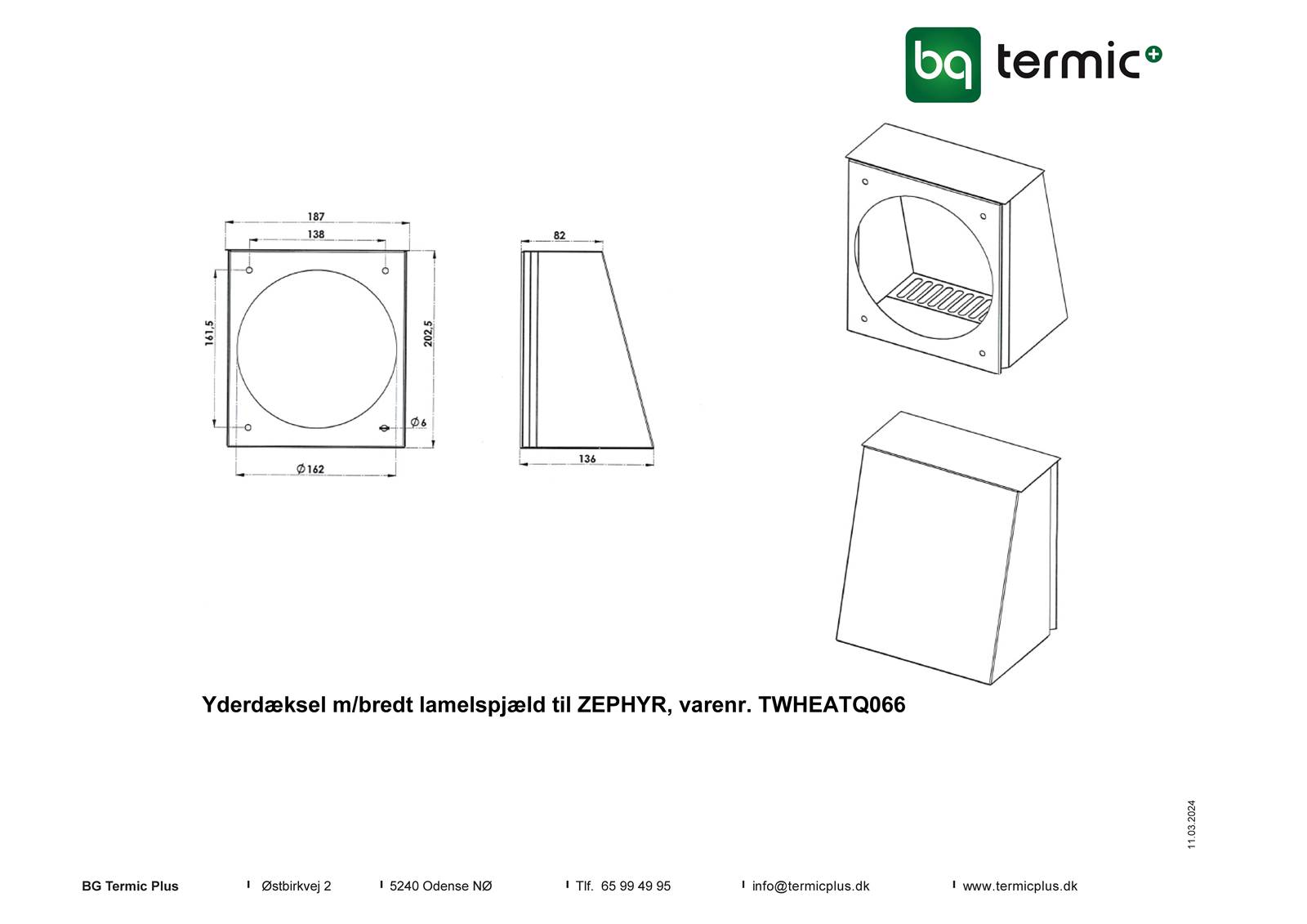 Tegning - Yderdæksel m/bredt lamelspjæld ZEPHYR Tegning - Yderdæksel m/bredt lamelspjæld ZEPHYR