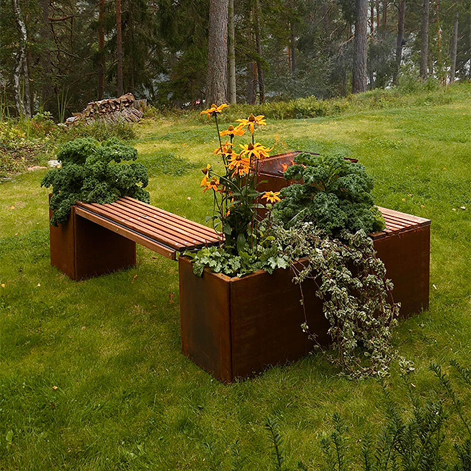 Land Modern Odlingslådeset  - Fire eldstad Cortenstål Land Modern Odlingslådeset  - Fire eldstad Cortenstål