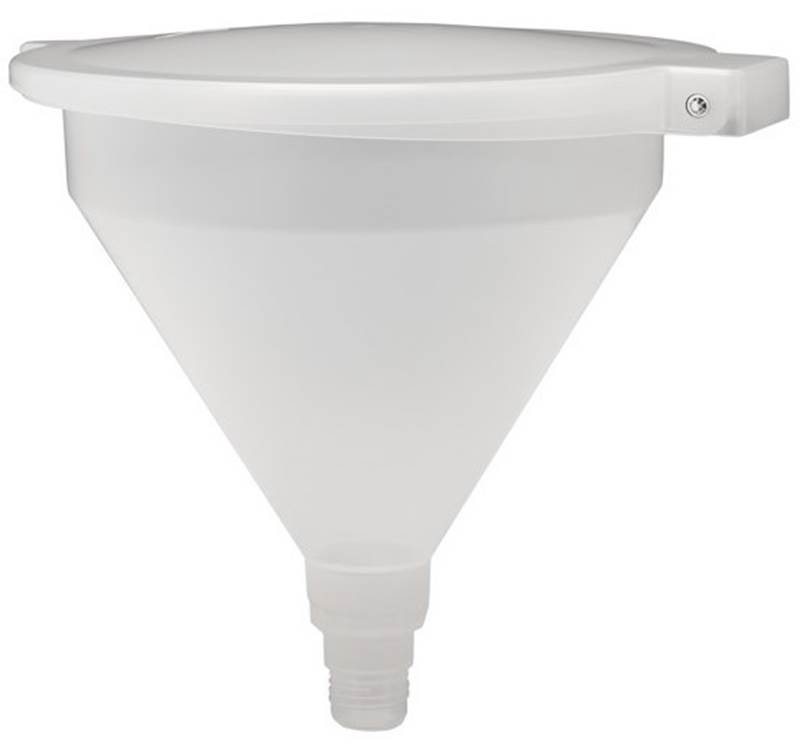 Tragt af polypropylen ø 355 mm med hvidt låg og tilbehør Tragt af polypropylen ø 355 mm med hvidt låg og tilbehør